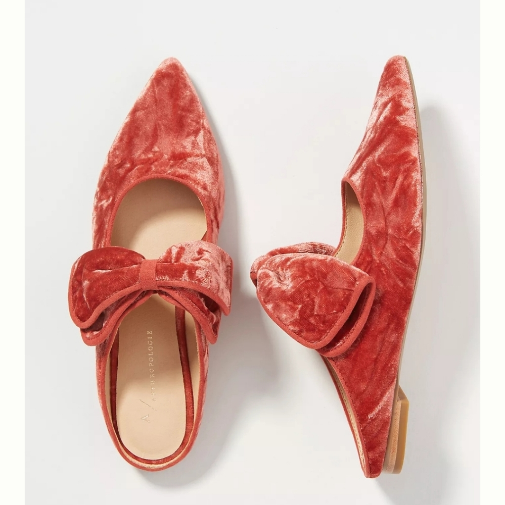 Anthropologie Livia Velvet Bow Flats- terra cotta